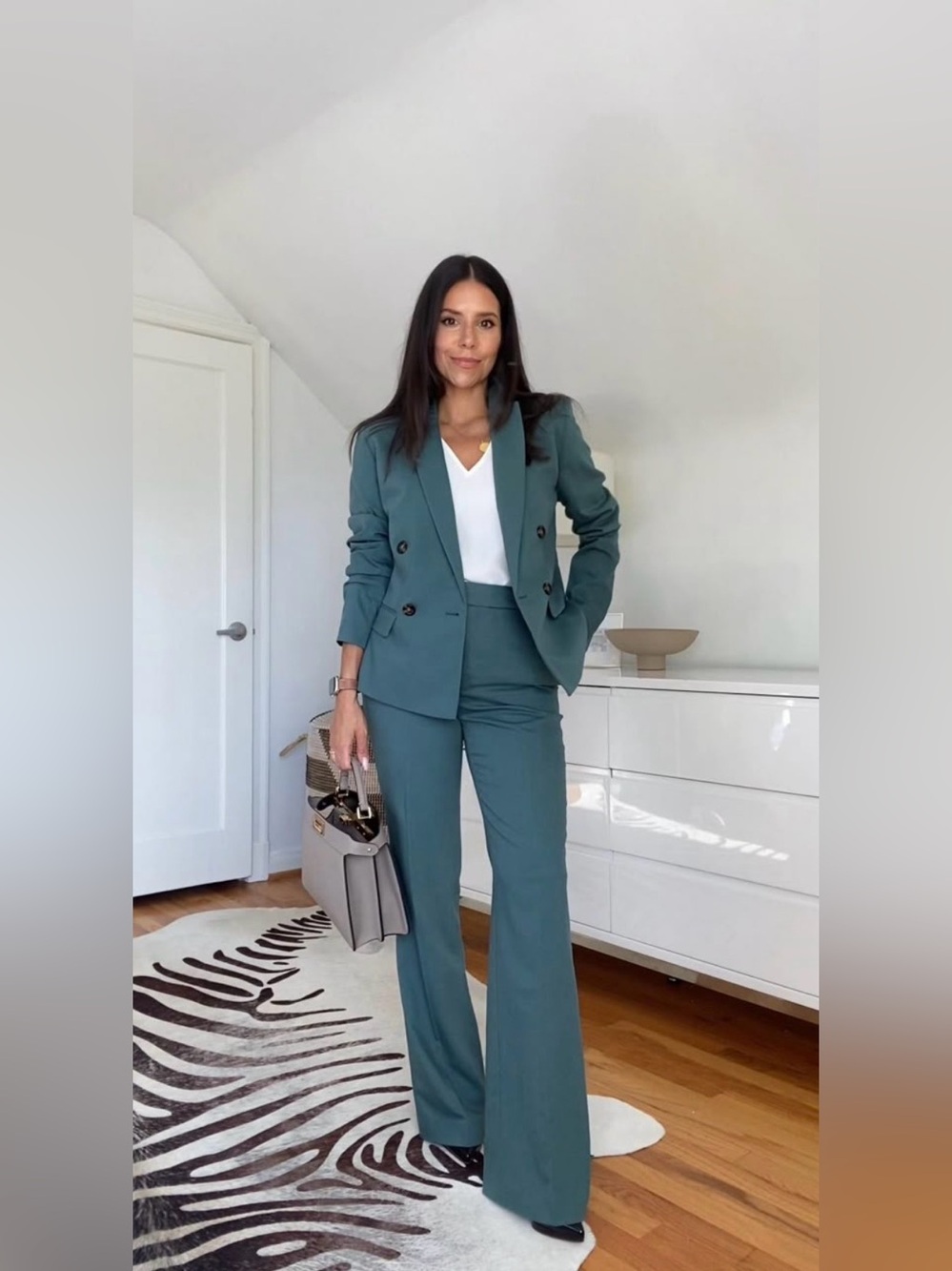 Ann Taylor Doube Breasted Blazer & Dress Set | Teal | Size 8-10